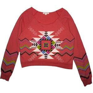 Forever 21 Women's Cropped Aztec Long Sleeve Sweatshirt Crewneck Size Medium